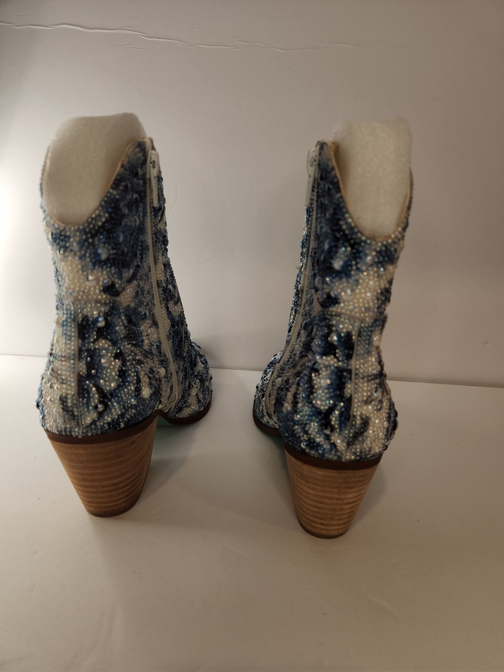 Betsey Johnson White and Blue Beaded Western Ankle Boots - Picture 7 of 13